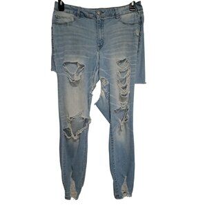 Refuge Womens Light Wash Distressed Skinny Jeans 14